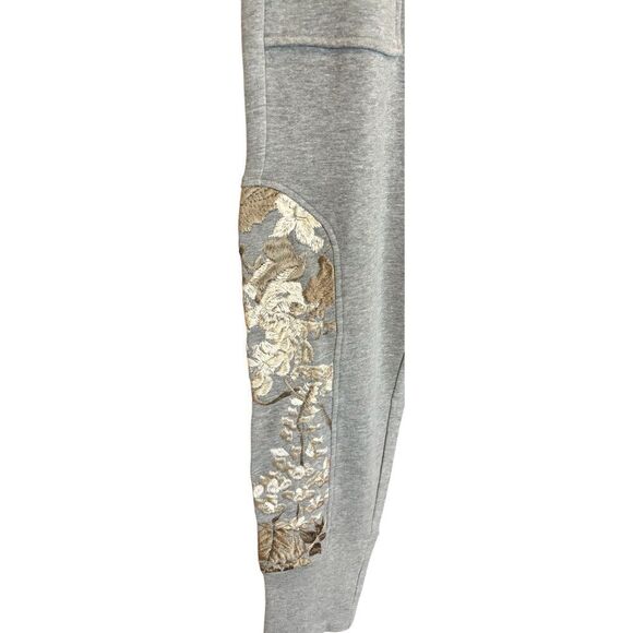 Burning Torch Embroidered Sweatpants in Grey Metallic NWT Size Medium - Picture 2 of 5